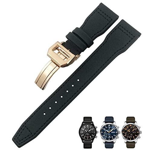 DJDLFA 20 mm, 21 mm, 22 mm, Nylonfaser-Lederarmband, passend für IWC IW377729 IW389001 Big Pilot Watch Grün Blau Schwarz Uhrenarmband, 20 mm, Achat von DJDLFA