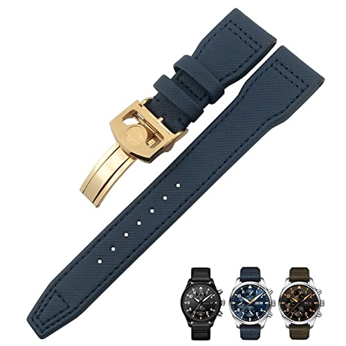 DJDLFA 20 mm, 21 mm, 22 mm, Nylonfaser-Lederarmband, passend für IWC IW377729 IW389001 Big Pilot Watch Grün Blau Schwarz Uhrenarmband, 22 mm, Achat von DJDLFA