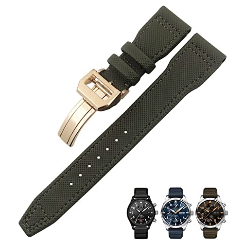 DJDLFA 20 mm, 21 mm, 22 mm, Nylonfaser-Lederarmband, passend für IWC IW377729 IW389001 Big Pilot Watch Grün Blau Schwarz Uhrenarmband, 22 mm, Achat von DJDLFA