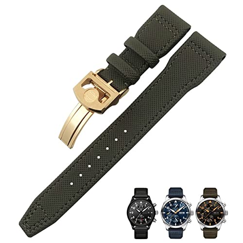 DJDLFA 20 mm, 21 mm, 22 mm, Nylonfaser-Lederarmband, passend für IWC IW377729 IW389001 Big Pilot Watch Grün Blau Schwarz Uhrenarmband, 22 mm, Achat von DJDLFA