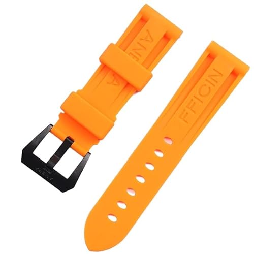 DJDLFA Gummi-Uhrenarmband für Panerai-Uhrenarmband, wasserdicht, 22, 24, 26 mm, Schwarz / Orange, 24 mm, Achat von DJDLFA