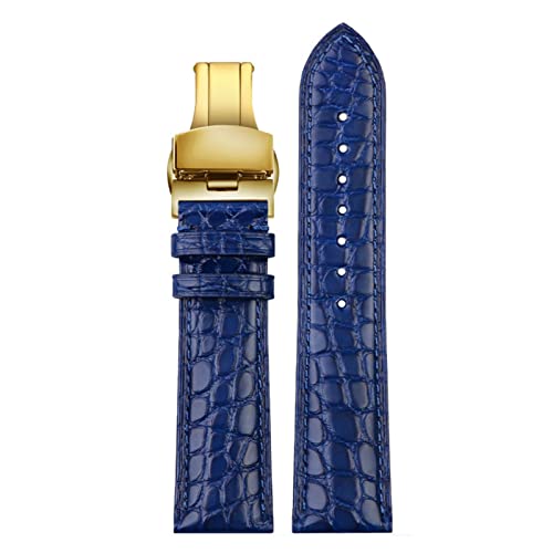 DJDLFA Luxuriöses Krokodilarmband, weiches blaues Lederarmband, Schmetterlingsverschluss, 18, 20 mm, 22 mm, Herren-Armband, 22 mm, Achat von DJDLFA