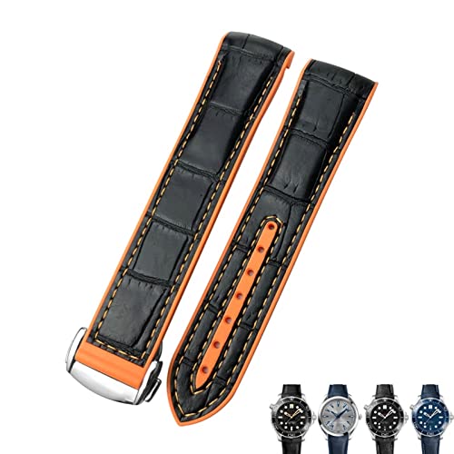 DJDLFA Uhrenarmband aus Rindsleder, 20 mm, 22 mm, passend für Omega Seamaster Planet Ocean 600 GMT, orangefarbenes Uhrenarmband, 22mmGolden buckle, Achat von DJDLFA