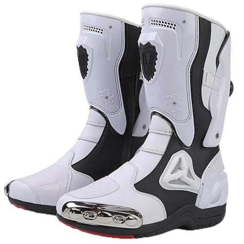 DJFOG Dirtbike-Stiefel für Herren, wasserdicht, atmungsaktiv, mit Schutz, Motorradstiefel, Motorradschuhe, schützende Motorradschuhe,Weiß,44 von DJFOG