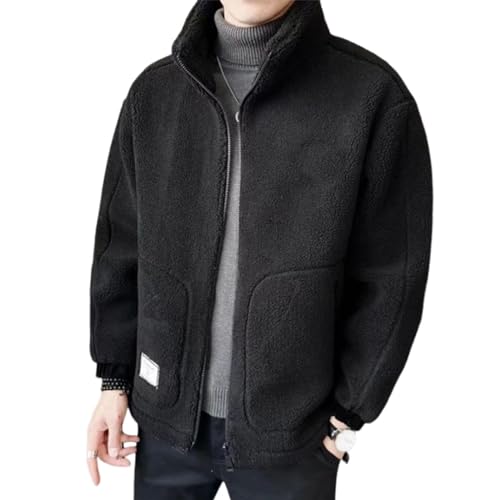 DJFOG Herren Faux-Fleece Dicke Jacke, Neue Full Zip Verdickte Herren Lammwolle Jacke, Männer Dicke Fleece Gefütterte Jacke, Schwarz, Large DJFOG Herren Faux-Fleece Dicke Jacke, Neue Full Zip Verdickte Herren Lammwolle Jacke, Männer Dicke Fleece Gefütterte Jacke, Schwarz, Large von DJFOG