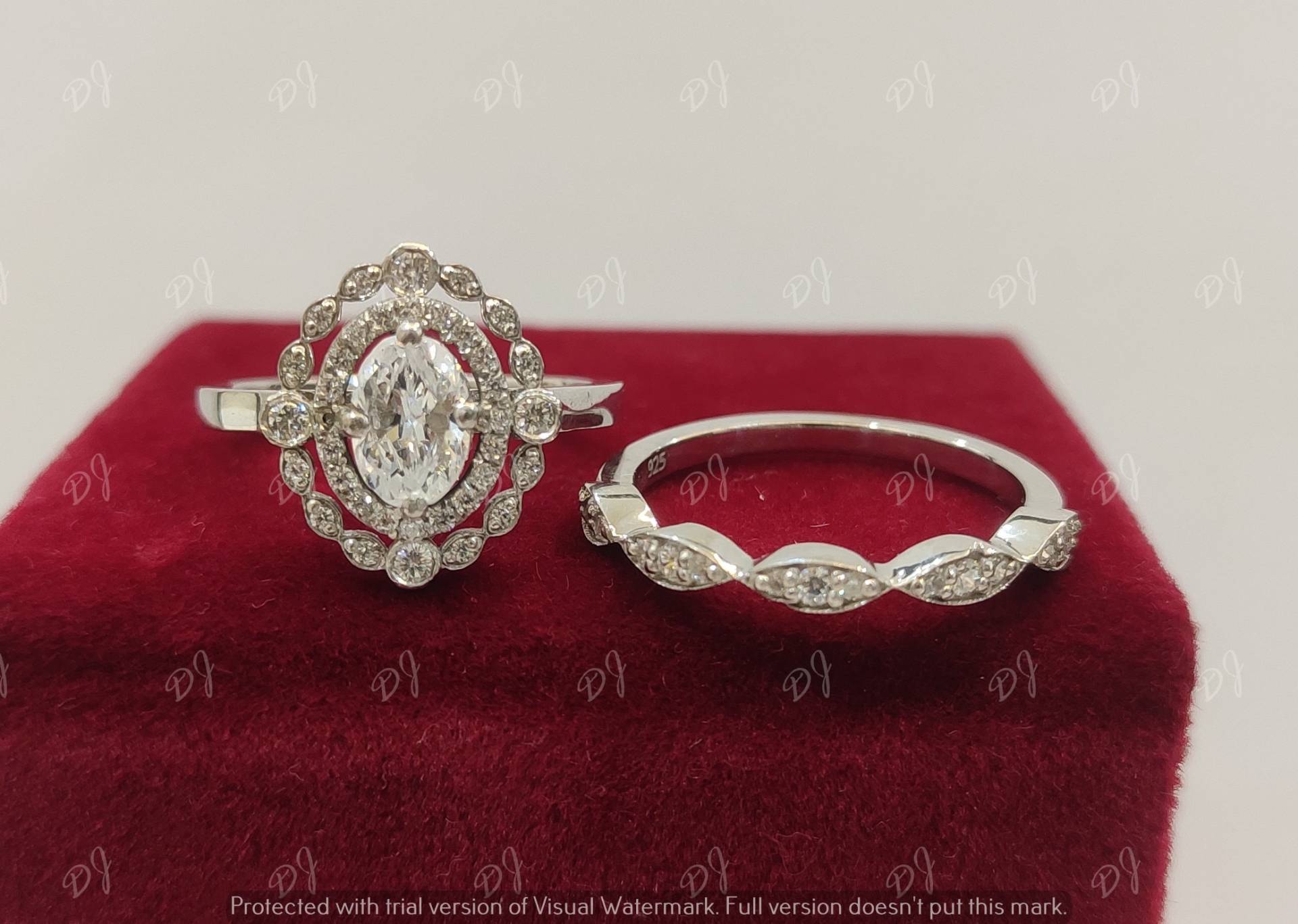 Brautring-Set, 2, 10 Ct Weißer Diamant Im Ovalschliff, Verlobungs-Ehering-Set Aus 925Er Sterlingsilber, Jubiläumsring, Geschenk Für Frau, Art Deco von DJJEWEL925