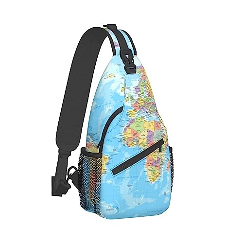 Cooler Sling-Rucksack, kompatibel mit pädagogischer Weltkarte, leichte Sling-Umhängetasche, Outdoor-Brust-Crossbody-Bike-Gym-Läufer-Tagesrucksack mit verstellbarem Riemen für Männer und Frauen von DJNGN