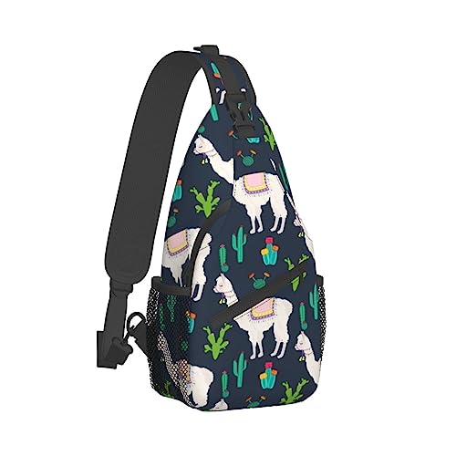 Elegante Brust-Umhängetasche, kompatibel mit Llama Alpaca Cactus Sling-Schulterrucksack für Frauen, Verstellbarer und bequemer Turnbeutel, Anti-Diebstahl-Tagesrucksack zum Radfahren, Reisen, Wandern von DJNGN