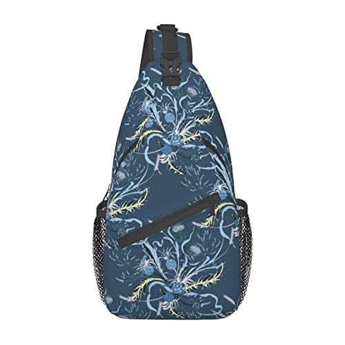 Umhängetasche mit Mariendistel-Blumen-Motiv, für Damen, Herren, Umhängetasche, lässiger Wander-Tagesrucksack, Schulter-Brusttasche von DJNGN