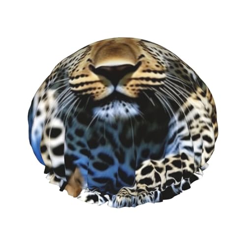 Duschhaube für Damen, Leoparden-Duschhaube, wiederverwendbar, wasserdicht, waschbar, elastisches Band, Badehaarmütze, doppellagig, Badekappen für Männer und Frauen, Spa, Salon Duschhaube für Damen, Leoparden-Duschhaube, wiederverwendbar, wasserdicht, waschbar, elastisches Band, Badehaarmütze, doppellagig, Badekappen für Männer und Frauen, Spa, Salon von DJUETRUI