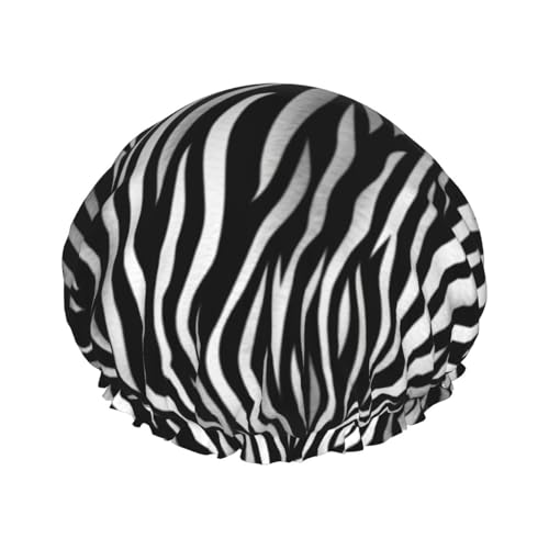 Duschhaube für Damen, Zebra-Druck, wiederverwendbar, wasserdicht, Duschhaube, waschbar, elastisches Band, Badehaarmut, doppellagig, Badekappen für Männer, Frauen, Damen, Spa-Salon Duschhaube für Damen, Zebra-Druck, wiederverwendbar, wasserdicht, Duschhaube, waschbar, elastisches Band, Badehaarmut, doppellagig, Badekappen für Männer, Frauen, Damen, Spa-Salon von DJUETRUI