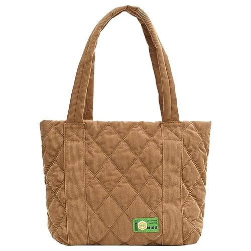 Cord taschen damen mit reißverschluss, große gesteppte tasche damen，puffer tote bag für Damen, große bauschige Umhängetasche mit Baumwolle gefüllte Luftpolster Einkaufstasche, Nylon Tasche für Damen von DKIIL NOIYB