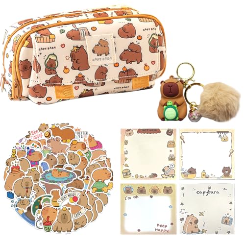 DKLQXCE Capybara Federmäppchen, Capybara Schreibwaren Set, Süßes Schreibwaren Geschenkset mit Federmäppchen Haftnotizen Anhänger Puppen und Aufkleber, für Büro Schule Studenten Schreibwaren DKLQXCE Capybara Federmäppchen, Capybara Schreibwaren Set, Süßes Schreibwaren Geschenkset mit Federmäppchen Haftnotizen Anhänger Puppen und Aufkleber, für Büro Schule Studenten Schreibwaren von DKLQXCE