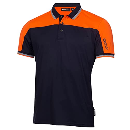 DKNY Herren Broadway Color Block Golf Poloshirt - Marine/Orange - S von DKNY