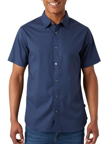 DKNY Herrenhemden, lässiges Button-Down-Shirt, kurzärmelig, Button-Down-Shirt, lässige Button-Up-Shirts für Herren, Dunkles Denim, Mittel von DKNY