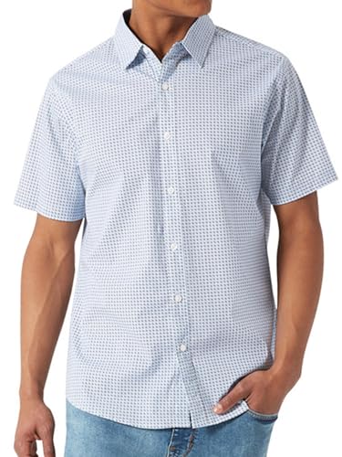 DKNY Herren Casual Kurzarm Knopfleiste – Herren bedruckte Freizeithemden, Blau, Mittel von DKNY