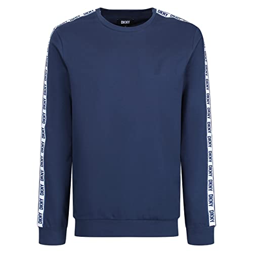 DKNY Langarm-Shirt für Herren, Marineblau, mit versiegelten Markenarm-Details, 100% Baumwolle Pullover, Navy, Medium von DKNY