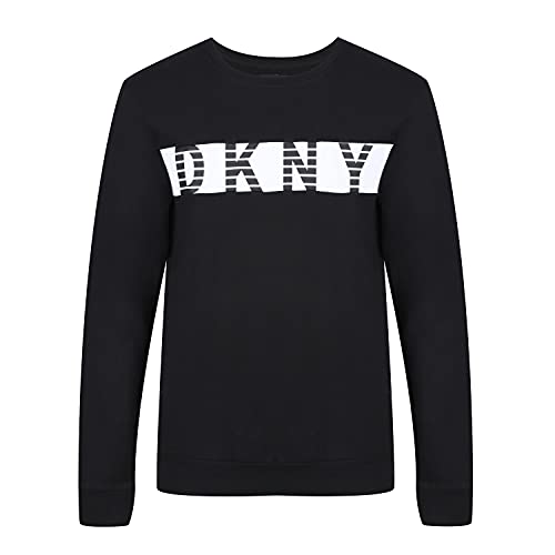 DKNY Men's Men’s Long Sleeved Top, Designer Loungewear with Branded White Contrast Chest Printed – Black Pullover Sweater, L von DKNY