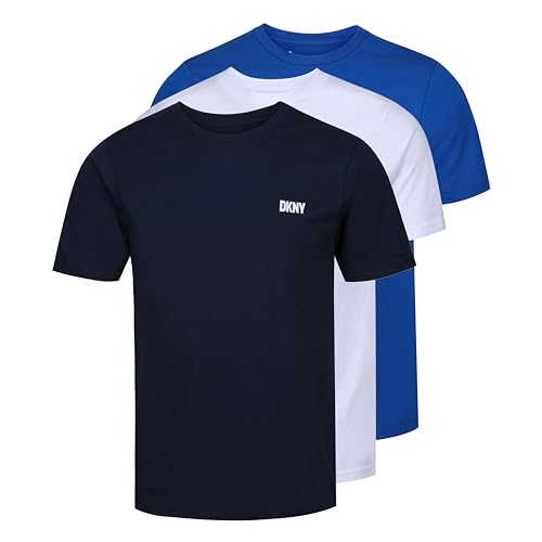 DKNY Men's Pack of 3 100% Cotton T-Shirt, Blue, L Hoch von DKNY