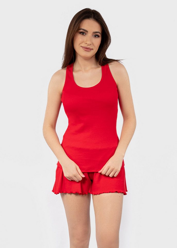 DKaren Hausanzug Damen Sommeranzug Freizeitanzug Gerippt Set Tanktop + Kurze Hose (Set, 2 tlg., Tanktop + Shorts) Baumwolle von DKaren