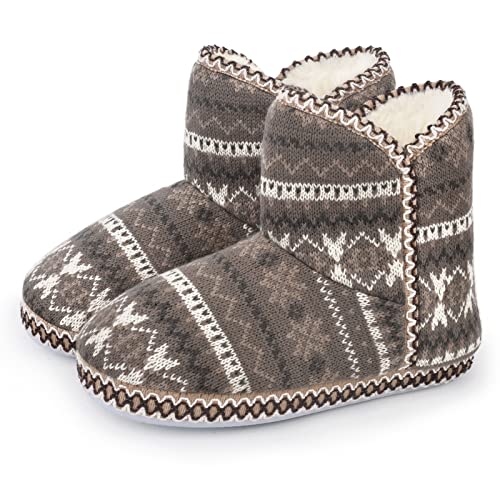 DL Hausschuhe Damen Warm Winter Plüsch Knit Bootie Pantoffeln harter Sohle House Slippers Hausstiefel Hüttenschuhe Braun 36 von DL