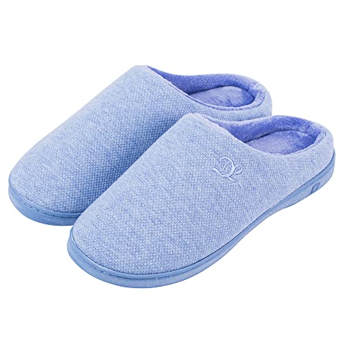 DL Hausschuhe Damen aus Rückstellschaum Winter Wärme Pantoffeln für Frauen Kuschelige Plüsch Slippers Flanell Gefütterte Geschlossen Zehen Rutschfest Puschen Schlappen,Blau,40/41 EU von DL