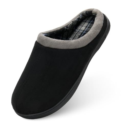 DL Warme Hausschuhe Herren Komfort Winter Hausschuhe Herren Flauschig Slipper Gefüttert mit Gummisohle für Männer Bequeme Plüsch Schuhe, Schwarz 46/47 von DL