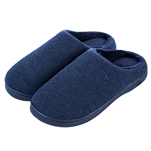 DL Hausschuhe Damen aus Rückstellschaum Winter Wärme Pantoffeln für Frauen Kuschelige Plüsch Slippers Flanell Gefütterte Geschlossen Zehen Rutschfest Puschen Schlappen,Navyblau,36/37 EU von DL