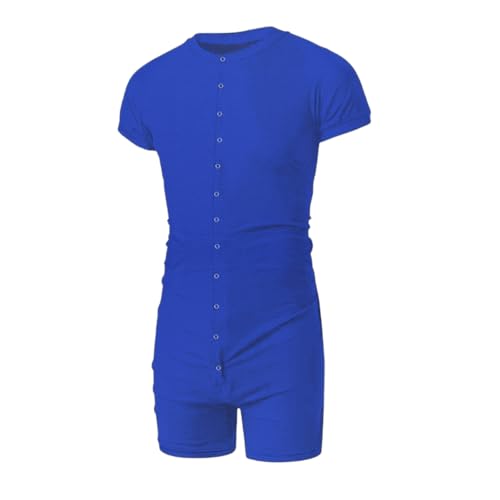 DLSMDOUS Herren Einteiler Pyjama mit Kurzen Ärmeln Sexy Lounge Einteiler Pyjama Overall Pyjama Dehnbarer Strampler Pyjama für Erwachsene Blau M von DLSMDOUS