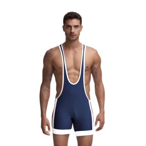 DLSMDOUS Herren Wrestling Unterhemden Ärmellose Sportunterstützer Wrestling Uniform Sport Bodysuit Jumpsuits Zum Spaß 4308 Marineblau L von DLSMDOUS