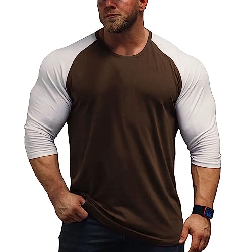 Herren Muskeln Raglan schneiden T-Shirts mit 3/4 Hülse Fitness Trainiert T-Shirt T4303 Kaffee-Weiß S von DLSMDOUS