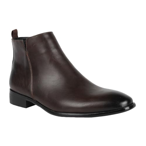 DMGYCK Chelsea Boots Casual Slip On Ankle Waterproof Mens Boots Men's Suede Chelsea Boots (Color : Dark Brown-B, Size : EU 42) von DMGYCK