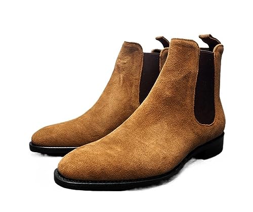 DMGYCK Men's Chelsea Boots Height Increasing Suede Dress Boots Casual Leather Chukka Ankle Boots Slip On Boots (Color : Brown, Size : EU 44) von DMGYCK