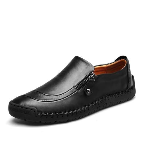 Dress Shoes for Men Lightweight Oxfords Zipper Slip On Flat Loafers Driving Shoes Vintage Walking Casual Boat Shoes(Color:Black,Size:EU 48) von DMGYCK