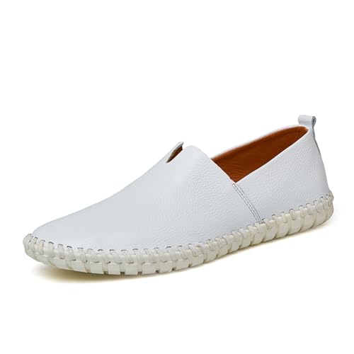 Men's Loafers Casual Slip On Leather Shoes Soft Penny Loafers for Men Lightweight Driving Boat Shoes(Color:White,Size:EU 47) von DMGYCK