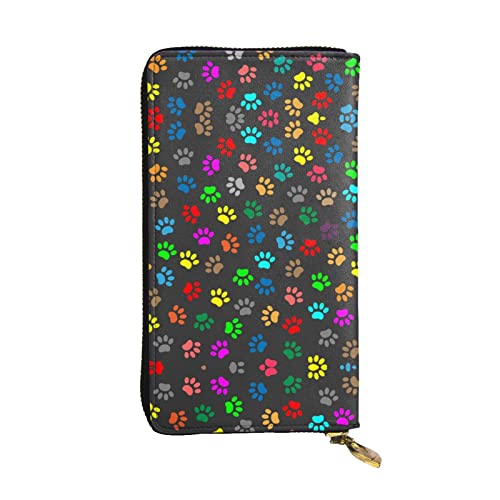 Bunte Hundepfotenabdruck-schwarze Leder-Clutch-Brieftasche: 19 x 10 cm, bequem, leicht, wasserdicht, langlebig, schönes Geschenk, Schwarz, Einheitsgröße, Schwarz , Einheitsgröße von DMORJ