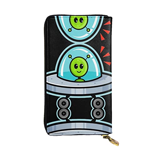 DMORJ Spaceship Alien Leder lange Clutch-Brieftasche: 19 x 10 cm, bequem, leicht, wasserdicht, langlebig, schönes Geschenk, Schwarz, Einheitsgröße, Schwarz , Einheitsgröße von DMORJ