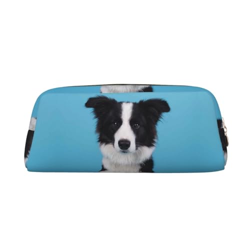 DNBCLEZK Border Collie Federmäppchen aus Leder für Mädchen und Jungen, personalisierbares Federmäppchen, Schreibwaren-Aufbewahrungstaschen, gold, Einheitsgröße, Taschen-Organizer von DNBCLEZK