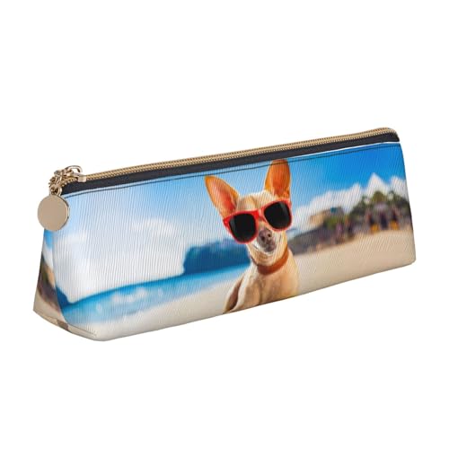 DNBCLEZK Coole Hunde-Federmäppchen für Mädchen und Jungen, bedrucktes Leder, niedlich, personalisierbar, weiß, Einheitsgröße, Taschen-Organizer von DNBCLEZK