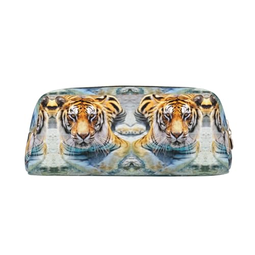 DNBCLEZK Cooles Tiger-Federmäppchen für Mädchen und Jungen, bedrucktes Leder, niedlich, personalisierbar, Schreibwaren-Aufbewahrungstaschen, gold, Einheitsgröße, Taschen-Organizer von DNBCLEZK