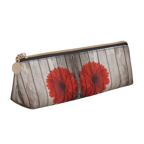 DNBCLEZK Federmäppchen aus Holz, rote Blume, niedliches dreieckiges Leder-Federmäppchen, hochwertiger glatter Reißverschluss, langlebiger Metallabzieher, Volldruck, Designer-Schreibwaren-Organizer für DNBCLEZK Federmäppchen aus Holz, rote Blume, niedliches dreieckiges Leder-Federmäppchen, hochwertiger glatter Reißverschluss, langlebiger Metallabzieher, Volldruck, Designer-Schreibwaren-Organizer für von DNBCLEZK