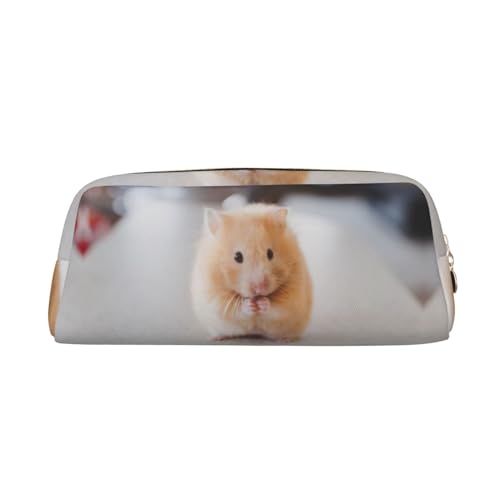 DNBCLEZK Federmäppchen aus Leder mit Hamstermotiv, für Mädchen und Jungen, personalisierbar, mit Aufdruck, gold, Einheitsgröße, Taschen-Organizer von DNBCLEZK