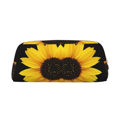 DNBCLEZK Federmäppchen aus Leder mit Sonnenblumen-Motiv, für Mädchen und Jungen, personalisierbar, Federmäppchen, Schreibwaren-Aufbewahrungstaschen, gold, Einheitsgröße, Taschen-Organizer von DNBCLEZK