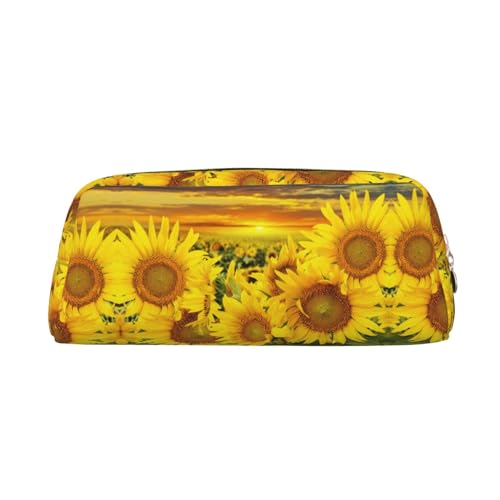 DNBCLEZK Federmäppchen aus Leder mit Sonnenblumenmuster, niedliches Federmäppchen für Mädchen und Jungen, personalisierbar, Schreibwaren-Aufbewahrungstaschen, gold, Einheitsgröße, Taschen-Organizer von DNBCLEZK