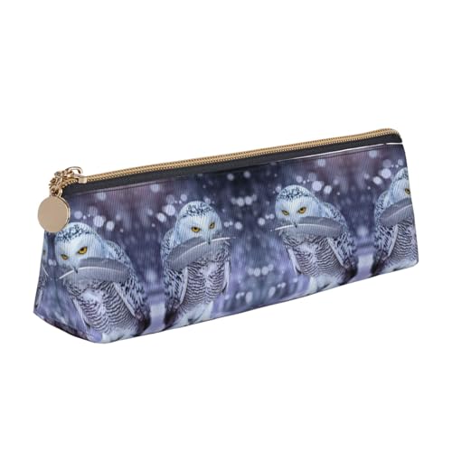 DNBCLEZK Federmäppchen für Mädchen und Jungen, Motiv: Arctic Owl aus Leder, niedlich, personalisierbar, weiß, Einheitsgröße, Taschen-Organizer von DNBCLEZK