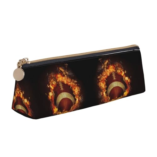 DNBCLEZK Federmäppchen mit Flaming-Motiv American Football für Mädchen und Jungen, bedrucktes Leder, niedlich, personalisierbar, weiß, Einheitsgröße, Taschen-Organizer von DNBCLEZK