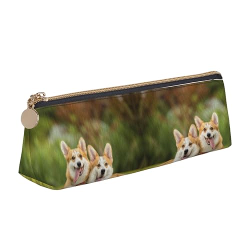 DNBCLEZK Federmäppchen mit Hund auf dem Rasen, für Mädchen und Jungen, bedrucktes Leder, niedlich, personalisierbar, weiß, Einheitsgröße, Taschen-Organizer von DNBCLEZK