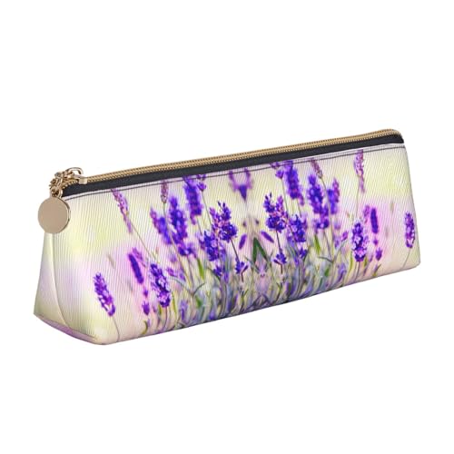 DNBCLEZK Federmäppchen mit Lavendelblüte, für Mädchen und Jungen, bedrucktes Leder, niedlich, personalisierbar, weiß, Einheitsgröße, Taschen-Organizer von DNBCLEZK