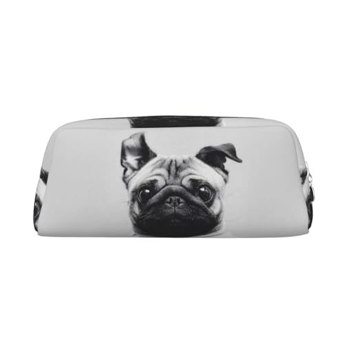 DNBCLEZK Federmäppchen mit Mops-Motiv für Mädchen und Jungen, bedrucktes Leder, niedlich, personalisierbar, silber, Einheitsgröße, Taschen-Organizer von DNBCLEZK