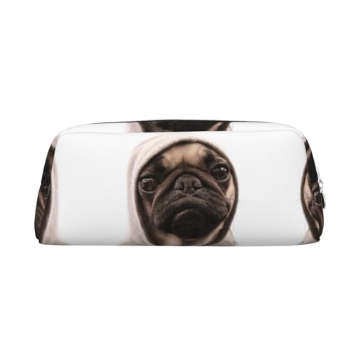 DNBCLEZK Federmäppchen mit Mops-Motiv für Mädchen und Jungen, bedrucktes Leder, niedlich, personalisierbar, silber, Einheitsgröße, Taschen-Organizer von DNBCLEZK